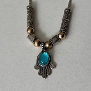 Silver and Gold Hamsa Pendant Necklace
